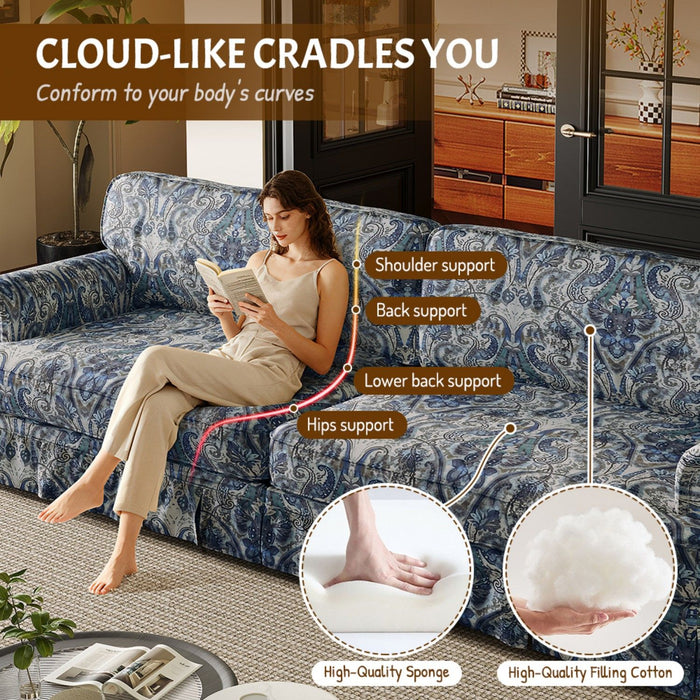Luxuriously Comfortable Cloud Couch Sofa With Elegant Rolled Arms & Pleated Skirt Design
