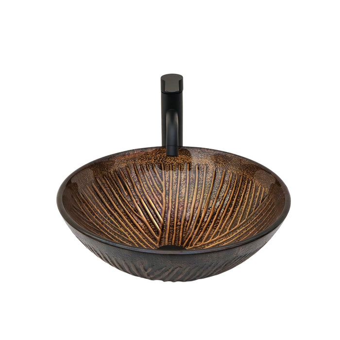Feather Pattern Amber Vessel Sink With Pop Up Drain, Oval Bathroom Basin - Amber