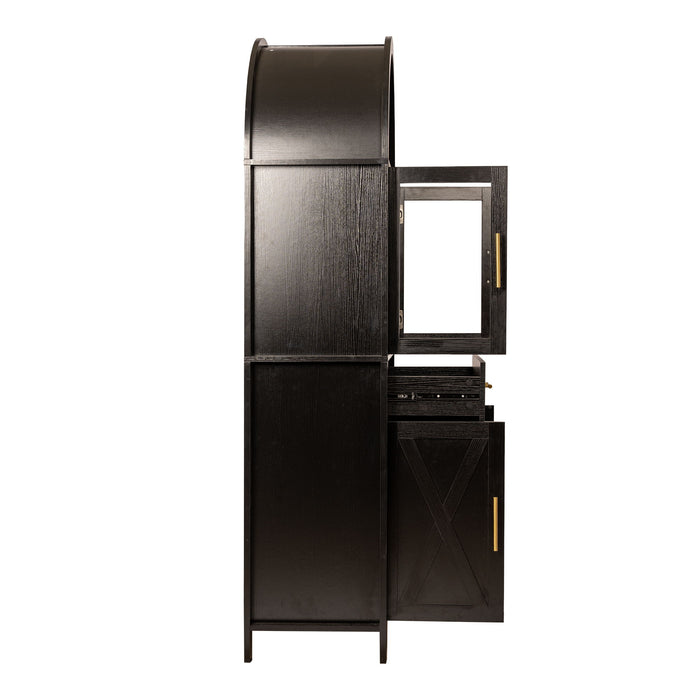 Arched Kitchen Pantry Cabinet With Adjustable Shelves & Barn Door Design