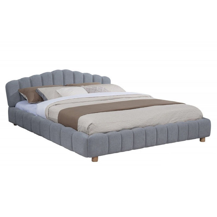 Queen Upholstered Platform Bed, Low Profile Frame - Light Blue