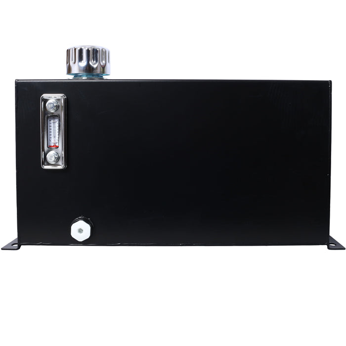 Heavy Duty Hydraulic Fluid Tank 10 Gal Steel Reservoir With Strainer, Gauge & Breather Cap For Tractors & Trucks - Black