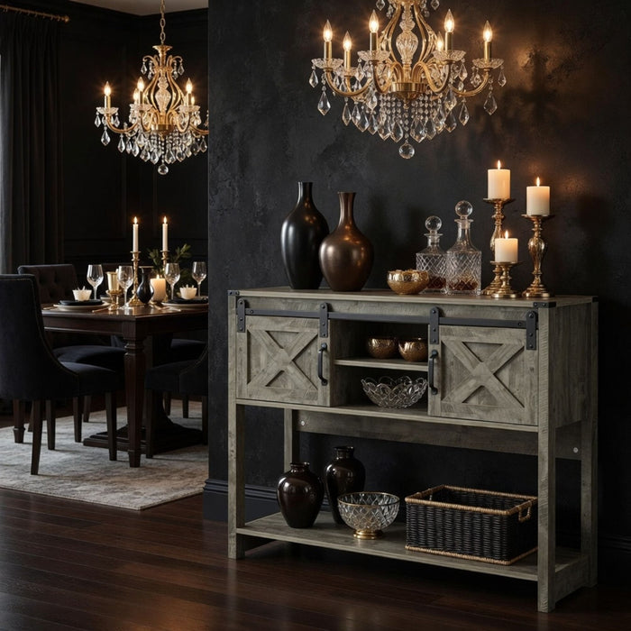 Farmhouse Entryway Table With Sliding Barn Door