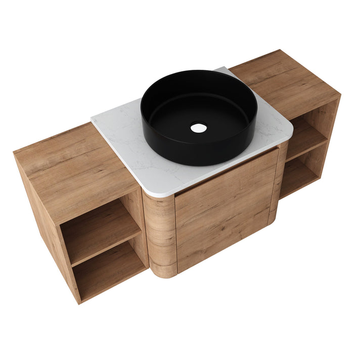 Wall Mounted Bathroom Vanity With Art Sink, 2 Storage Shelves, Soft Close Door