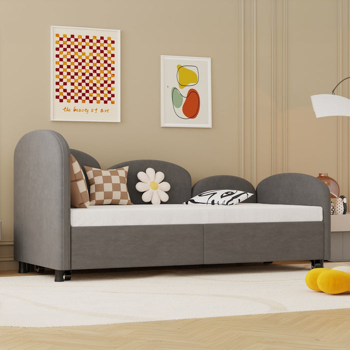 Modern Velvet Upholstered Daybed With Additional Bed Frame