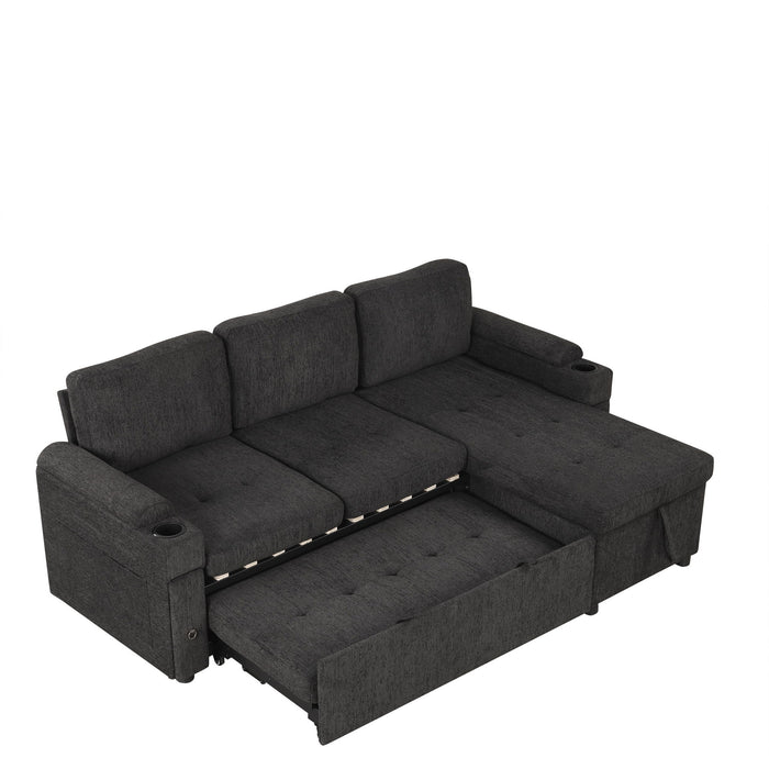 Convertible L Shaped Sofa Couch With Storage, Cup Holders, USB Ports