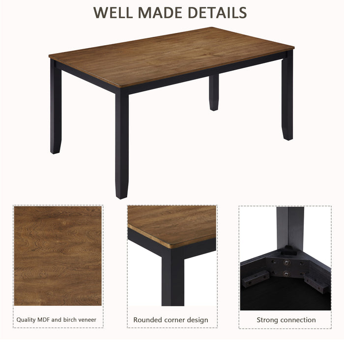 6 Piece Dining Table Set With Bench - Beige / Black / Oak