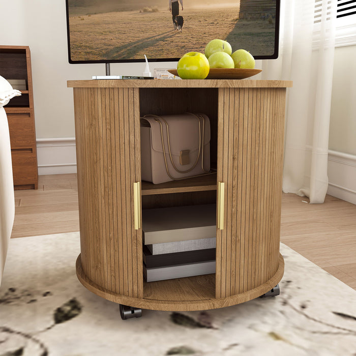 Cylinder Nightstand With Charging Station & Sliding Door