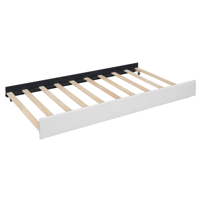 Upholstered Platform Bed With Brick Pattern Headboard And Twin Long Size Trundle