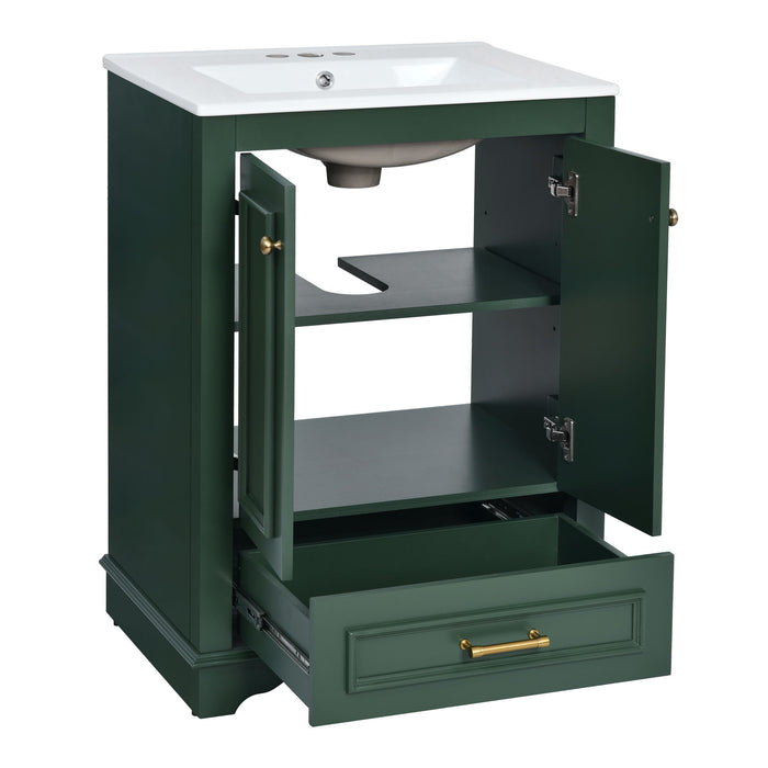 Bathroom Vanity With Ceramic Sink Combo, Modern Freestanding Storage Cabinet With Silver Handles