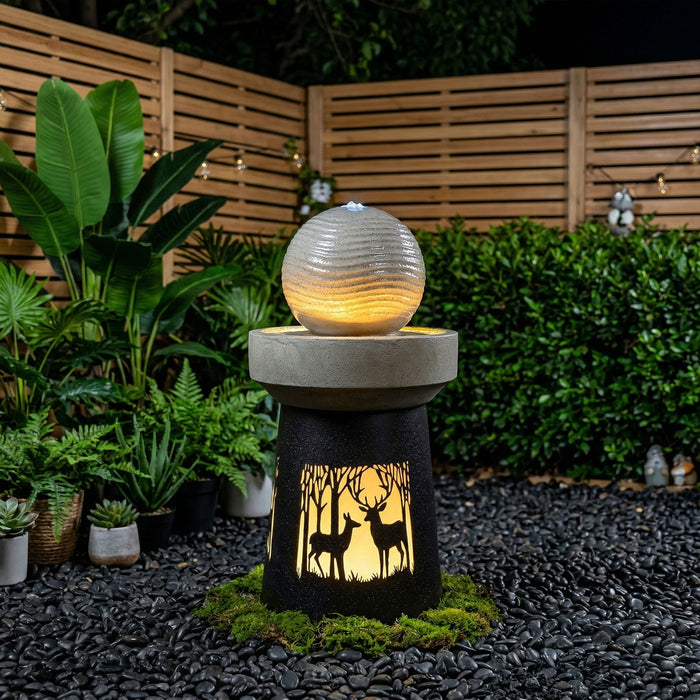 Outdoor Garden Lantern With Warm LED Light Deer Silhouette Decorative Landscape Light For Patio - White / Gray