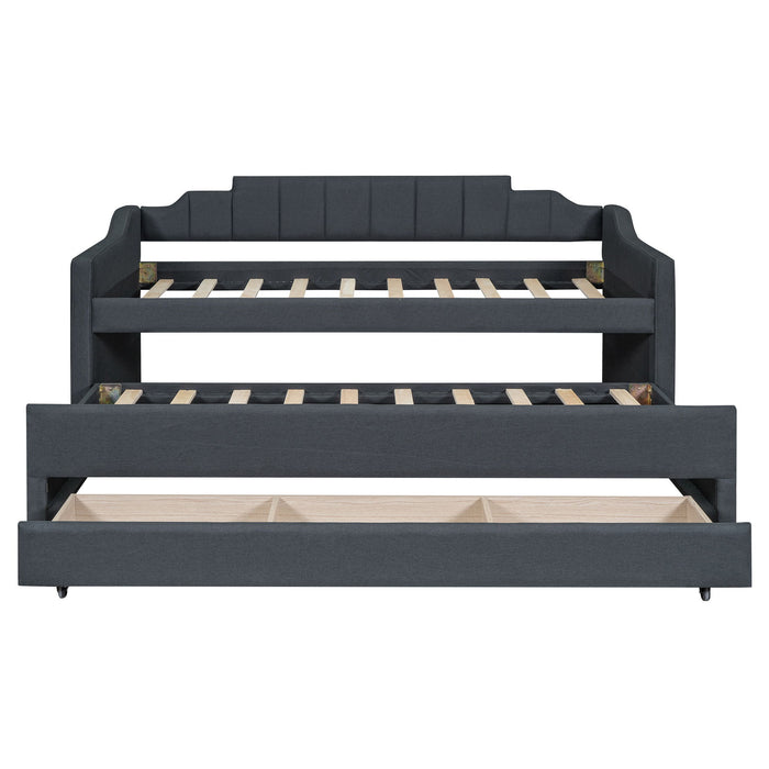 Upholstered Simple Design Daybed With Trundle And 3 Drawers