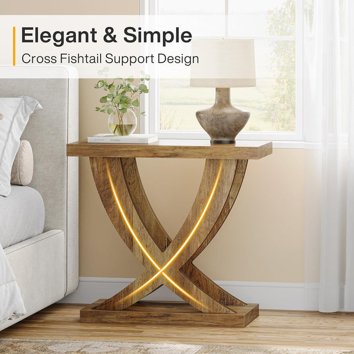 End Table With Cross Fishtail Support For Living Room - Brown