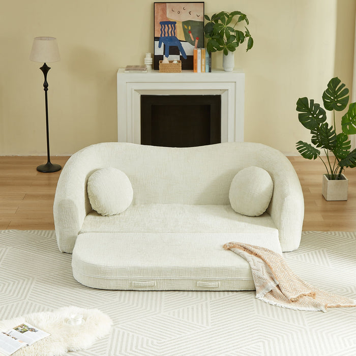 Curved Convertible Sofa, 2 In 1 Frameless Folding Sofa Bed With Pull Out Base And Deep Seat