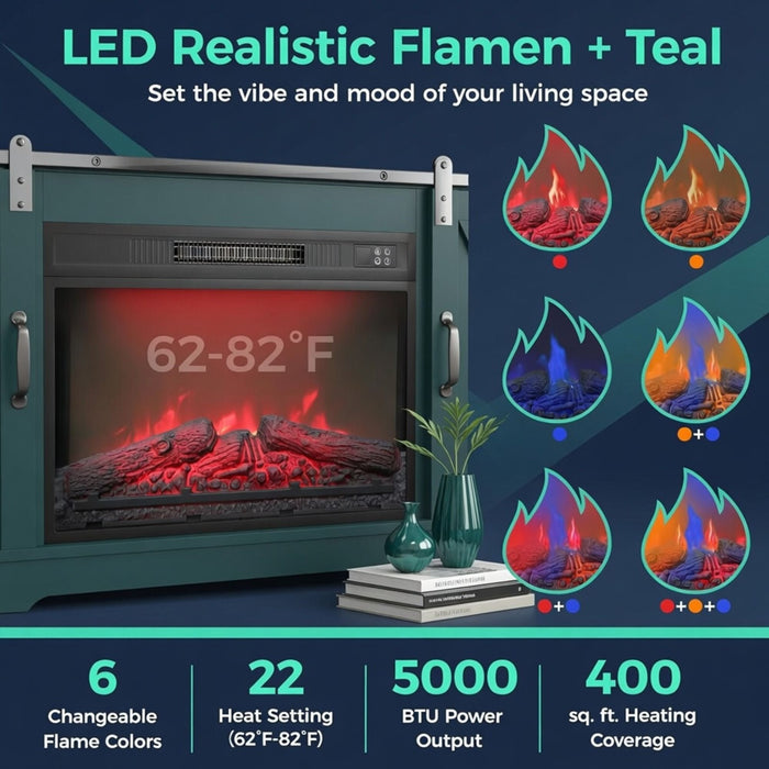 Electric Fireplace Insert Heater With Multicolor Flames, Remote Control - Black