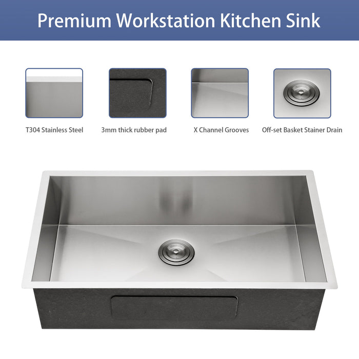 Modern Style Undermount Sink With Stainless Steel, Deep Single Bowl