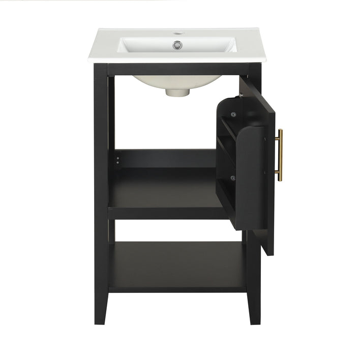 Modern Bathroom Vanity With Sink, Soft-Closing Door And Open Shelf