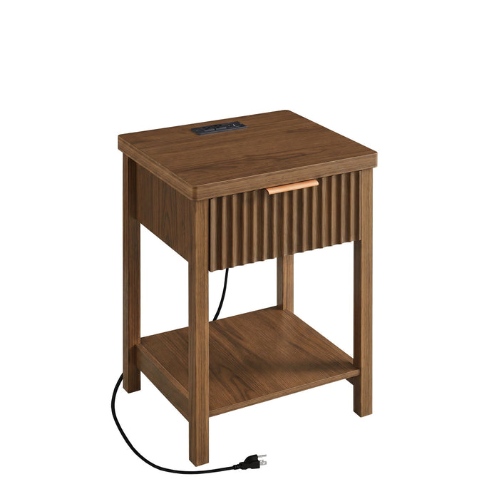 Nightstand, Bedside Table With Built In Charging Station (Set of 2) - Walnut