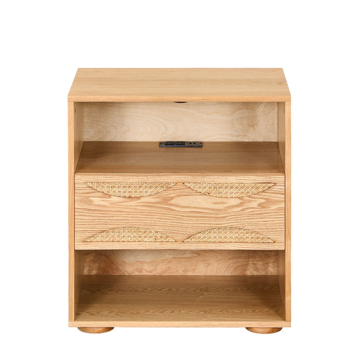 Nightstand With USB Ports & Outlet Hole, End Table With Drawer