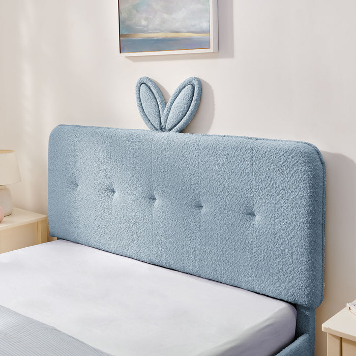 Upholstered Bed With Oversized Rabbit Ear Headboard, LED Lights & 4 Storage Drawers