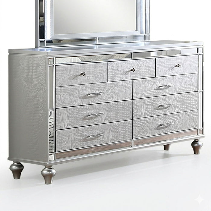 1 Piece Dresser With Snake Skin Bedroom Furniture - Silver
