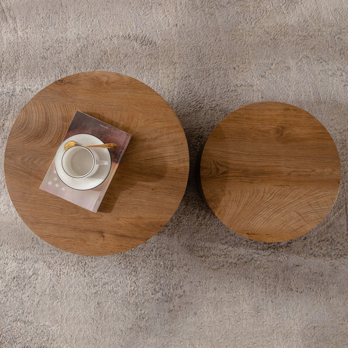 Round Nesting Coffee Table For Small Living Room (Set of 2) - Brown / Wood