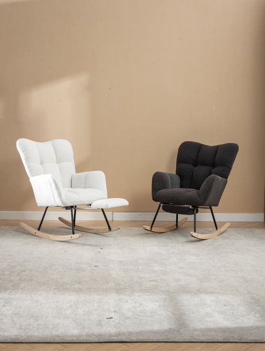 Teddy Fabric Rocking Chair With Adjustable Footrest - Ivory