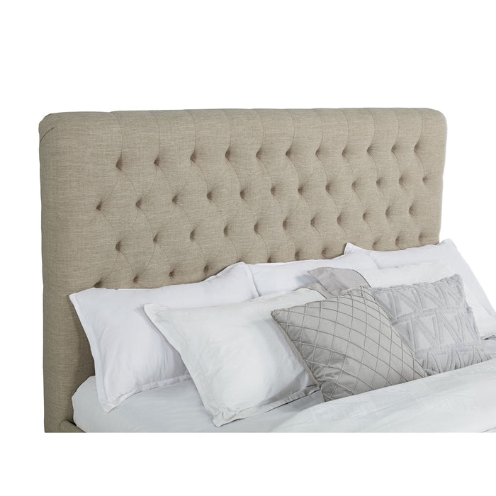 Upholstered California King Bed With Tufted Headboard And Birch Legs - Oatmeal