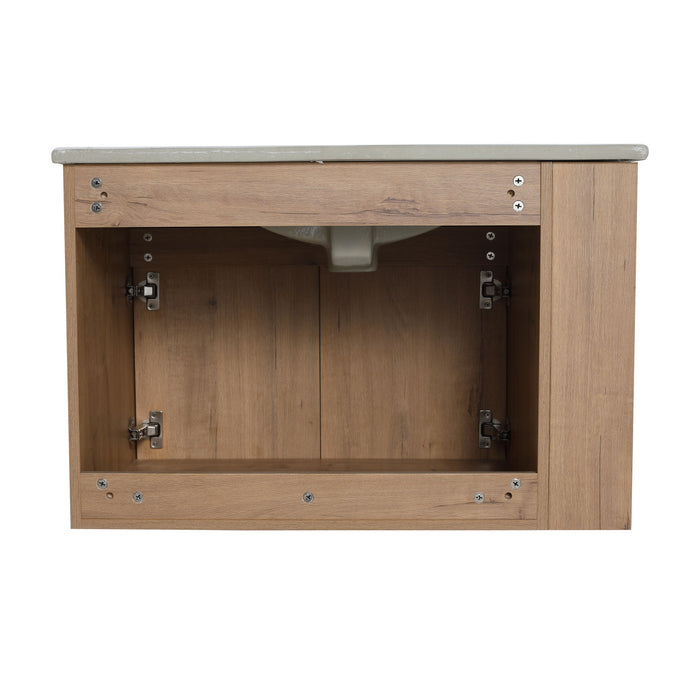 Wall Mounted Bathroom Vanity With Basin And Adjustable Open Shelf
