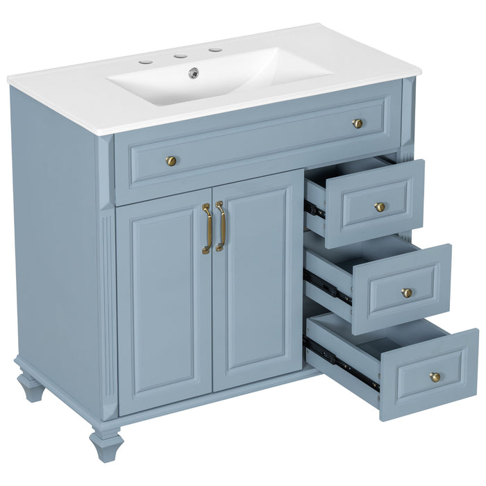 Modern Bathroom Vanity With Sink, 3 Drawers & 2 Doors