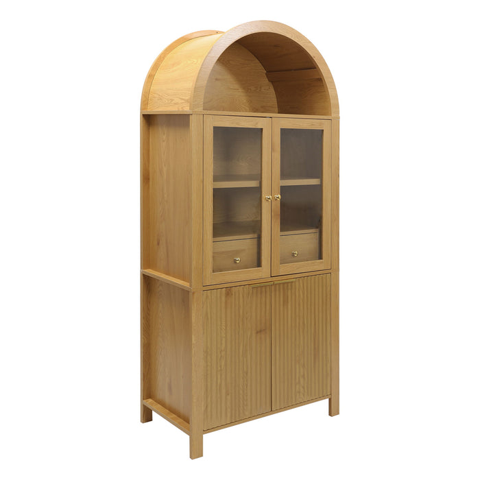 Fluted Tall Arched Pantry Cabinet With Adjustable Shelves