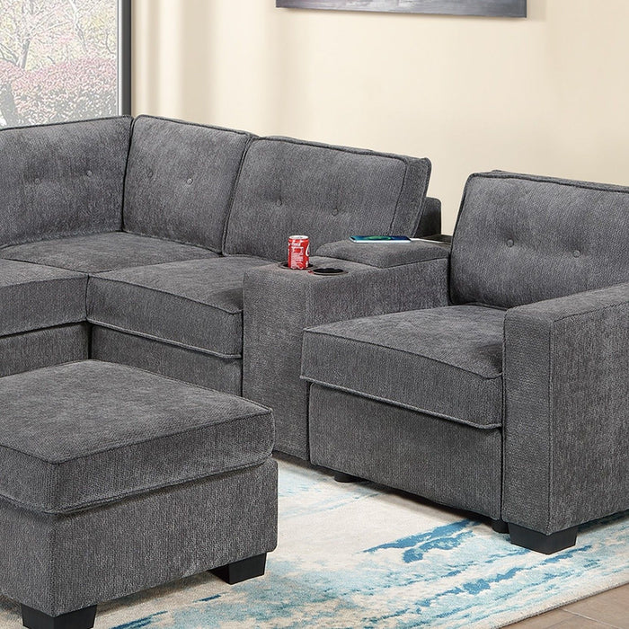 Sectional Set With Reversible Loveseat, USB Console, Corner Wedge & Ottoman