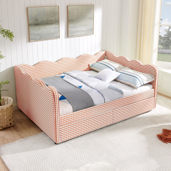 Gingham Daybed With USB Charging Port, Wave-Shaped Design