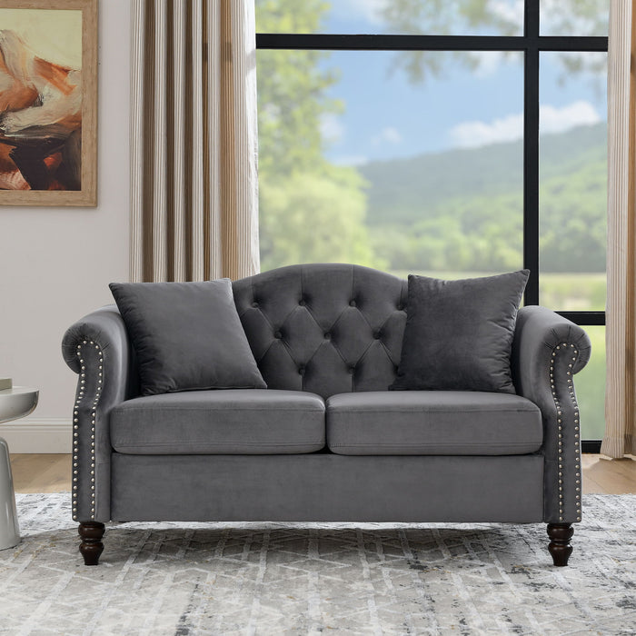 2 Seater Chesterfield Sofa With Rolled Arms And Nailhead Trim For Living Room