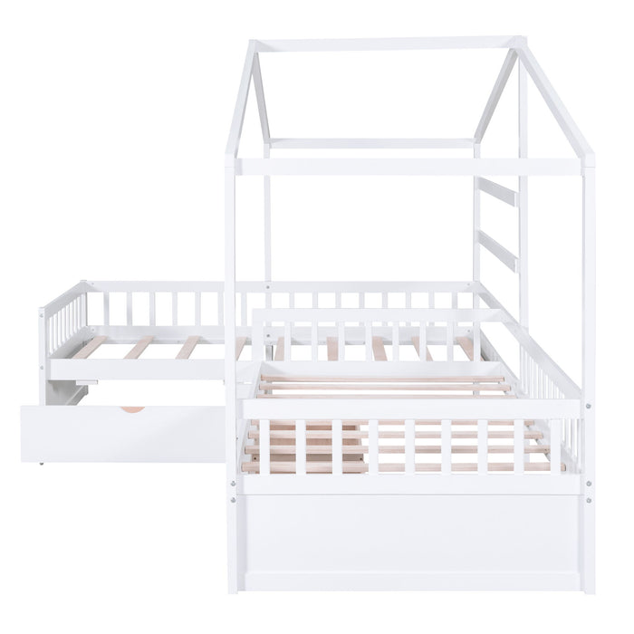 L Shape Platform Bed With 3 Storage Drawers