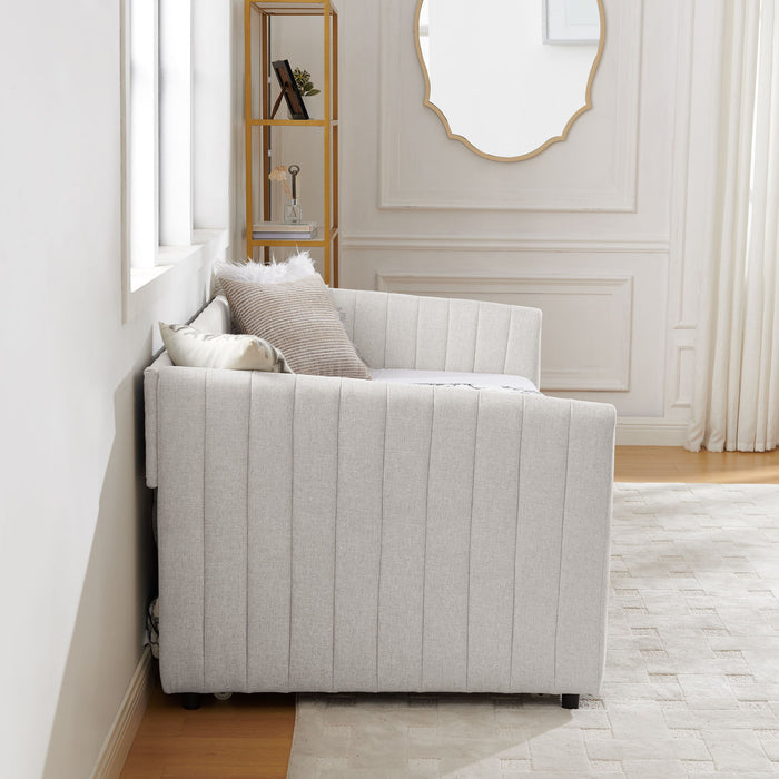 Upholstered Daybed With Trundle With Vertical Stripes