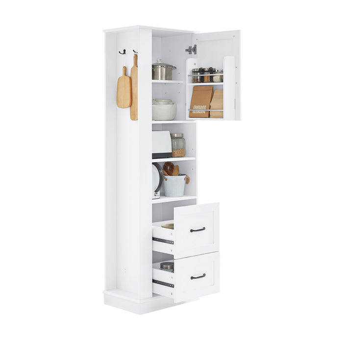 Freestanding Bathroom Storage Cabinet With Adjustable Shelves And Side Hooks Board, Rectangle Design
