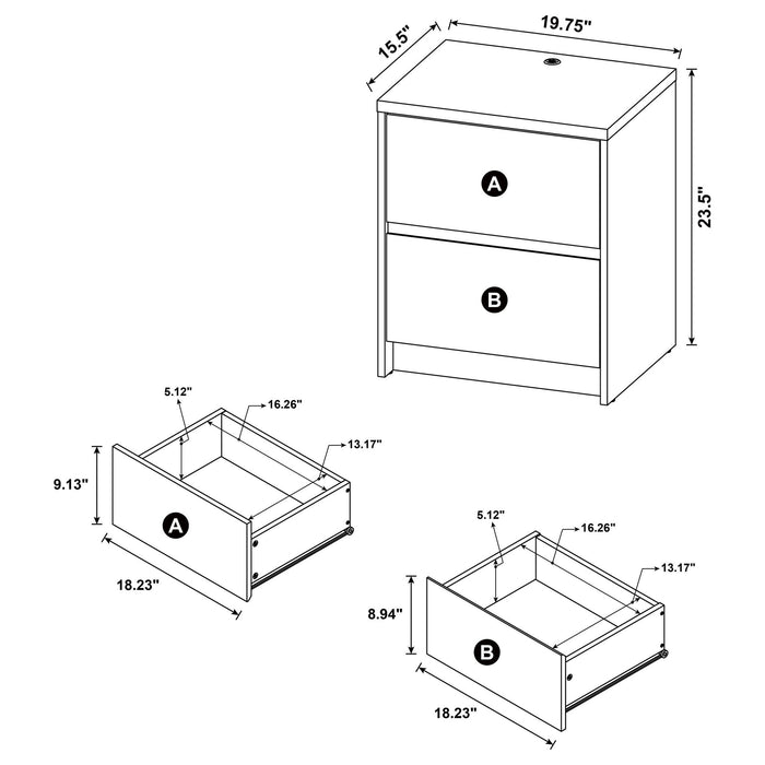 Transitional Nightstand With Dual USB Charging And Motion Sensor Light