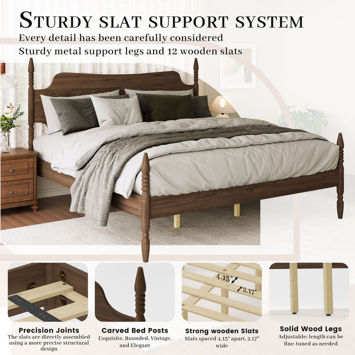 Retro 4 Poster Platform Bed Frame With Curved Tall Headboard
