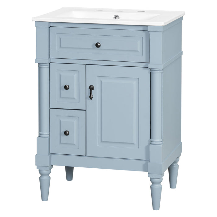 Freestanding Bathroom Vanity With Sink, Adjustable Shelf & Flip Drawer