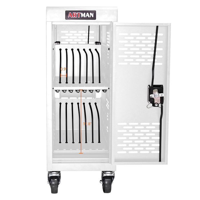 16 Bay Mobile School Charging Cart Station For Chromebook, Tablet And Laptop Computer With Power Strip Included