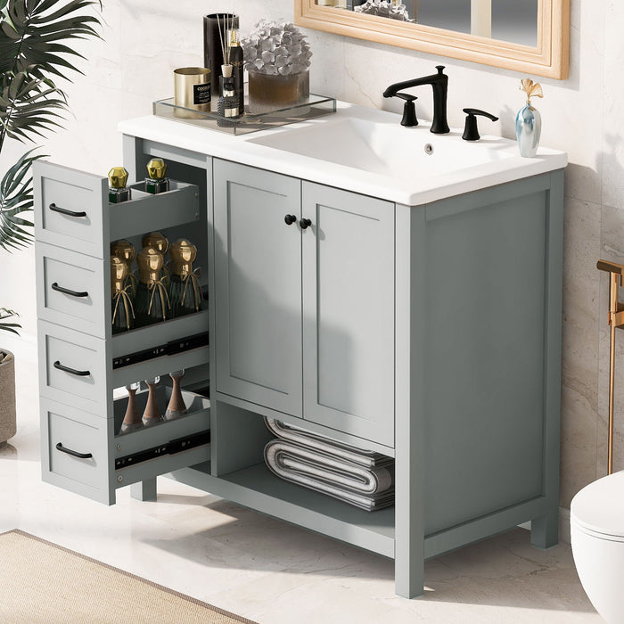 Bathroom Vanity With Sink Top, Bathroom Vanity Cabinet With 2 Doors And 2 Drawers, Open Shelf