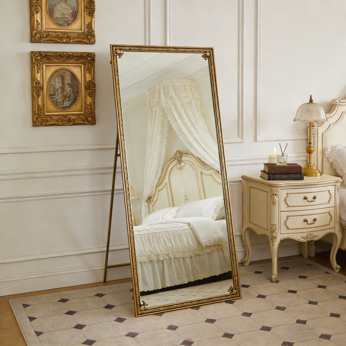 Full Length Mirror With Stand, Floor Standing Dressing - Antique Gold