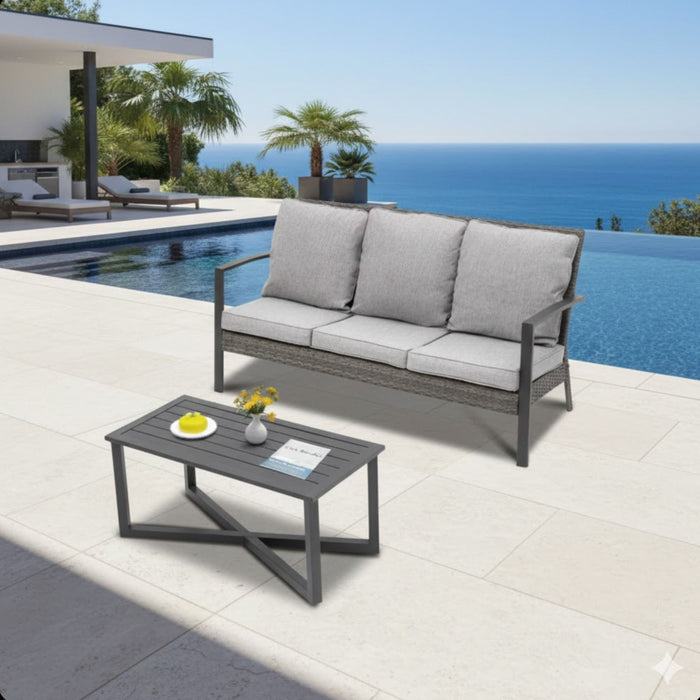 2 Piece Patio Set With Cushions & Coffee Table