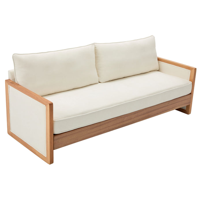 Modern 3 Seater Sofa With Wood Armrests