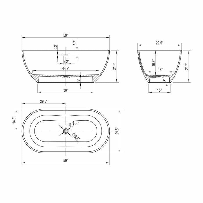 Small Size Stone Resin Solid Surface Oval Shape Freestanding Bathtub For The Bathroom - Matte White