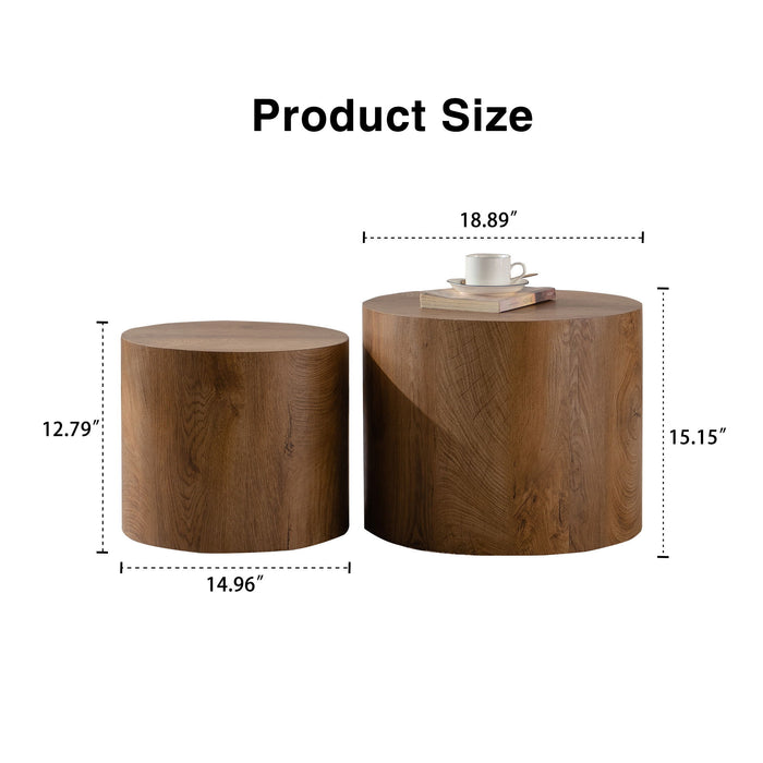 Round Nesting Coffee Table For Small Living Room (Set of 2) - Brown / Wood