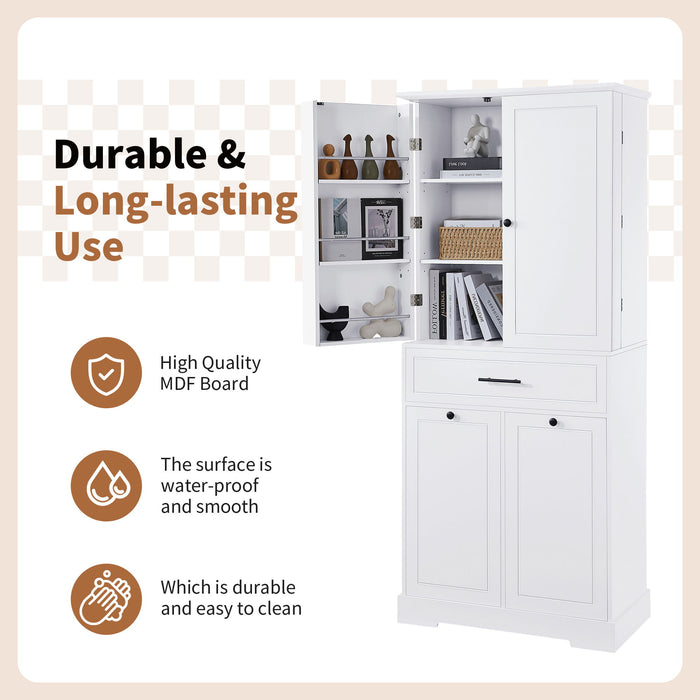 Freestanding Bathroom Storage Cabinet With Doors, Drawers, And Tilt Out Laundry Hamper - White
