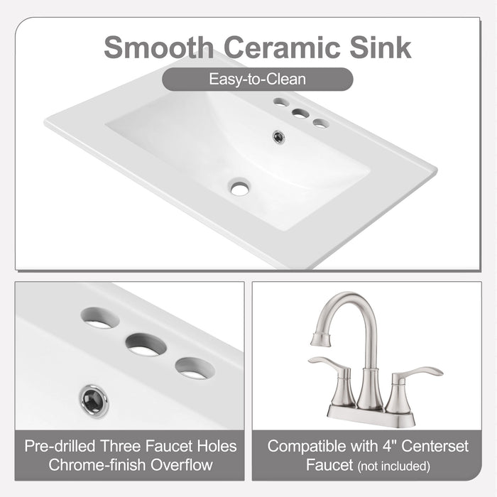 Bathroom Vanity With Sink, Deep Drawer, Door Shelf, 2 Tier Basket