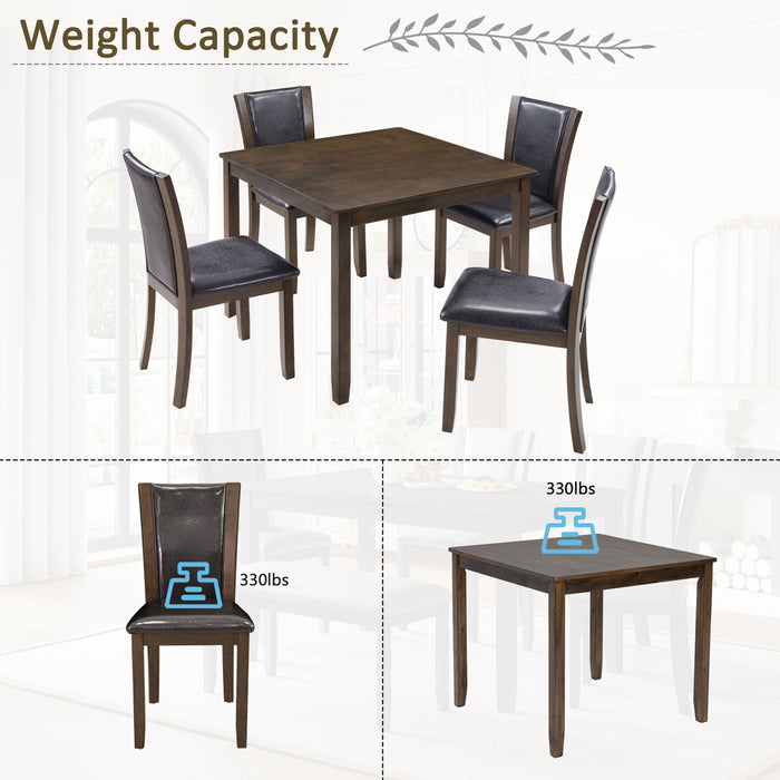 5 Piece Dining Table Set With Chairs - Dark Walnut