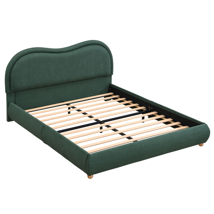 Upholstered Platform Bed Frame With Curved Headboard